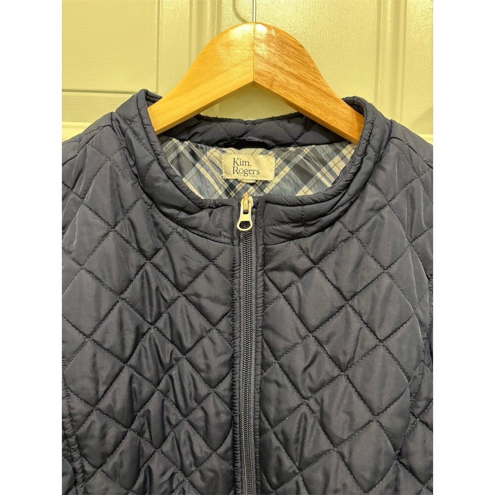 Kim Rogers Puffer Vest Womens 3XL Navy Blue Full Zip Plaid Lined Pockets - Picture 3 of 7